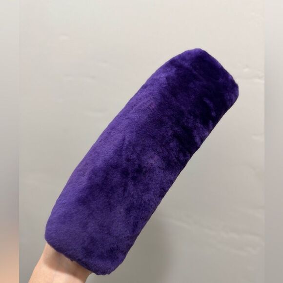 Purple Real Shearling Leather Double Kisslock & Top Handle Clutch with 2 Straps - Picture 16 of 16